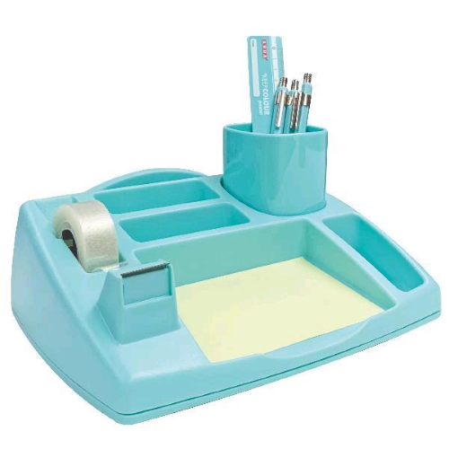 ARDA DESK ORGANIZER DA SCRIVANIA IN PLASTICA 238 X 198 X 80 mm PORTAPENNE ESTRIBILE CON NASTRO ADESIVO AZZURRO PASTELLO
